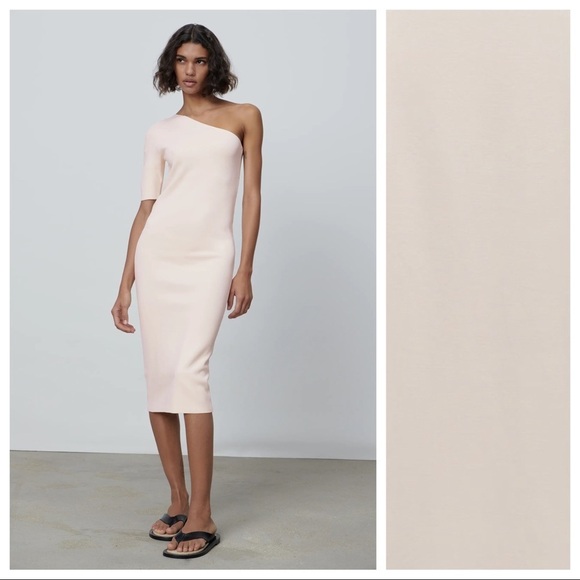 NWT. Zara Cream Asymmetric Knit Dress Size M. - Picture 6 of 11